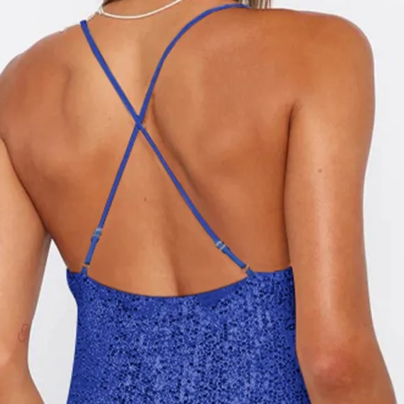 Glamorous Blue Cowl Neck Sequin Statement Dress