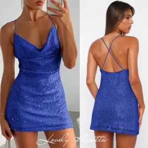 Glamorous Blue Cowl Neck Sequin Statement Dress