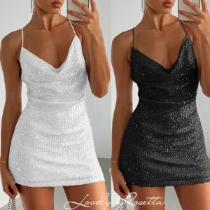 Glamorous Ivory Cowl Neck Sequin Mini Statement Dress