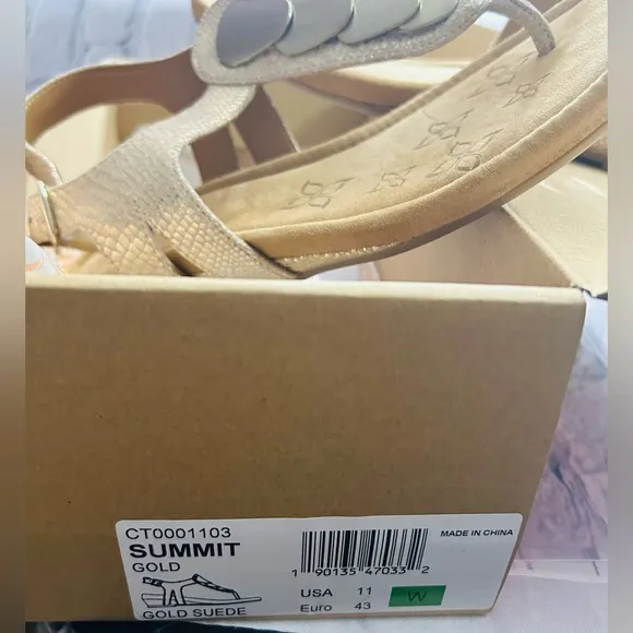 Gold Snake Print Suede Summit Sandals Size 11W by Comfortiva New