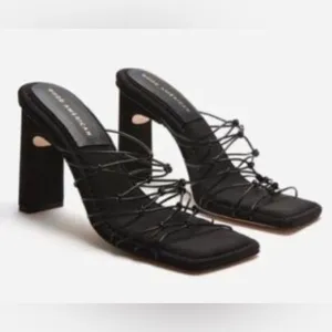 Good American Heels Black Sandals Caged Neoprene 10 1/2