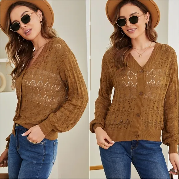 Graceful Charm Knit Cardigan - Caramel