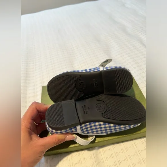 Gucci Blue and White Checkered Kids Sandals