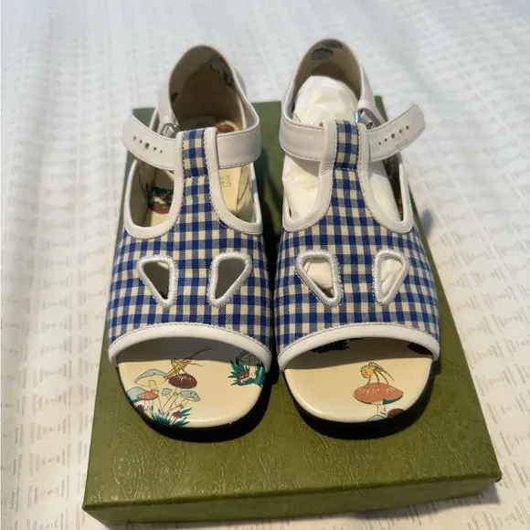 Gucci Blue and White Checkered Kids Sandals