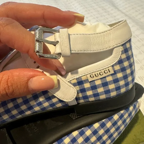 Gucci Blue and White Checkered Kids Sandals