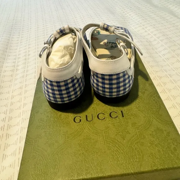 Gucci Blue and White Checkered Kids Sandals