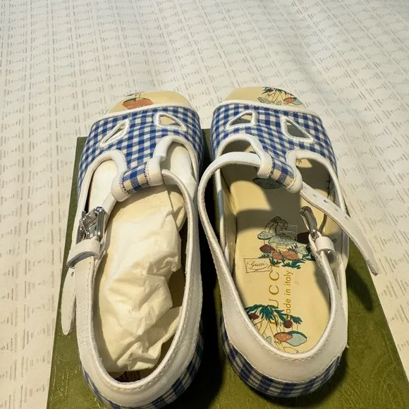 Gucci Blue and White Checkered Kids Sandals