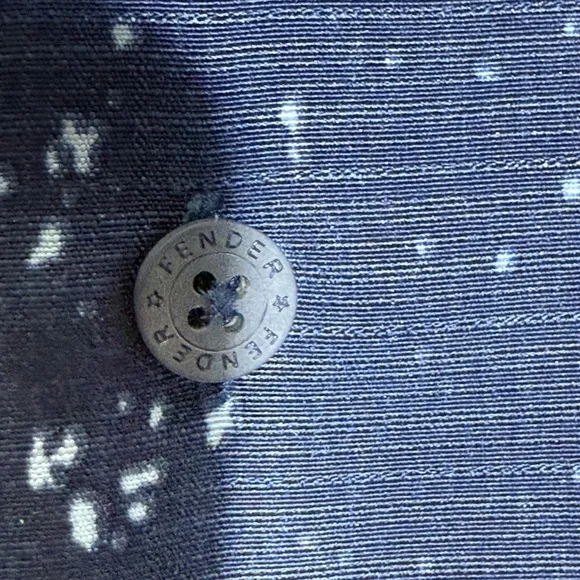 Hard Rock Cafe 90's Fender Guitar Short Sleeve Button Down Blue Men’s Size Large
