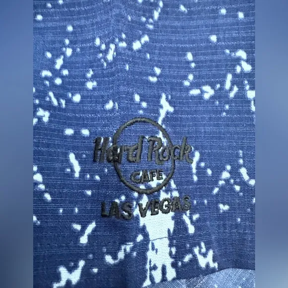 Hard Rock Cafe 90's Fender Guitar Short Sleeve Button Down Blue Men’s Size Large