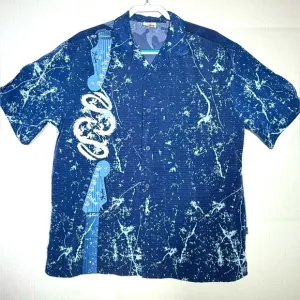 Hard Rock Cafe 90's Fender Guitar Short Sleeve Button Down Blue Men’s Size Large