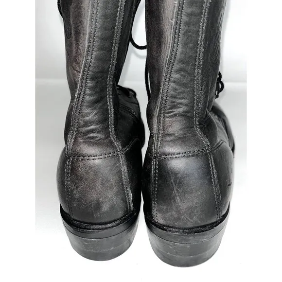 HARLEY DAVIDSON Combat Boots Women's Size 6.5 Side Zip Lace Up Black Leather