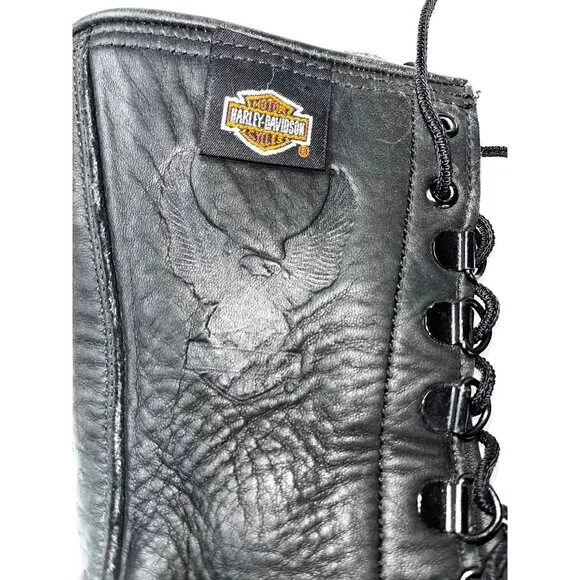 HARLEY DAVIDSON Combat Boots Women's Size 6.5 Side Zip Lace Up Black Leather