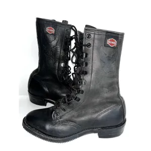 HARLEY DAVIDSON Combat Boots Women's Size 6.5 Side Zip Lace Up Black Leather