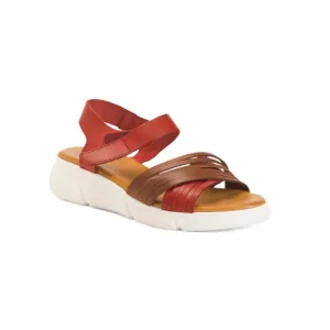 HELENE ROUGE Red Made In Spain Leather Comfort Sandals With Velcro Straps