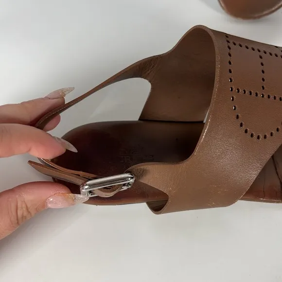 HERMES Calfskin Kola Sandals Tan 39.5