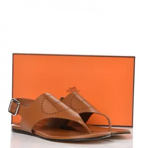 HERMES Calfskin Kola Sandals Tan 39.5