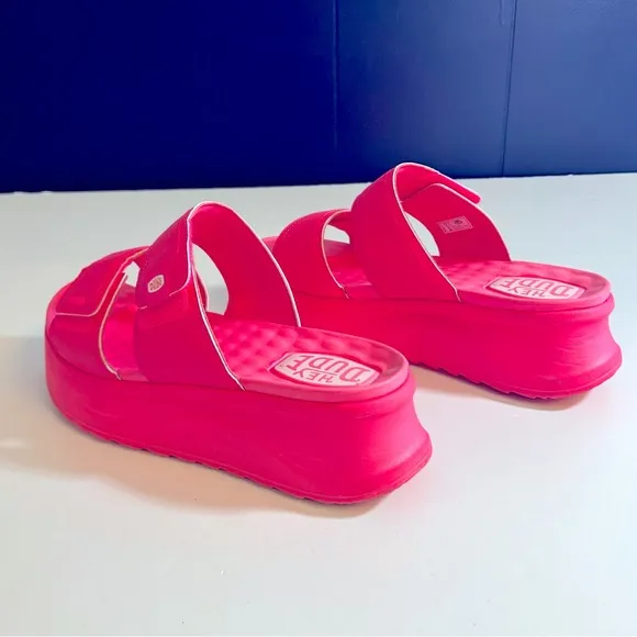 Hey Dude Delray Electric Pink Slide Sandals Size 10