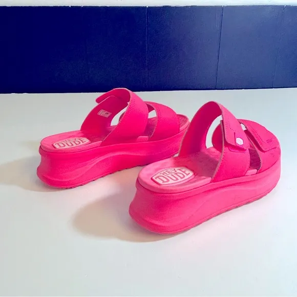 Hey Dude Delray Electric Pink Slide Sandals Size 10