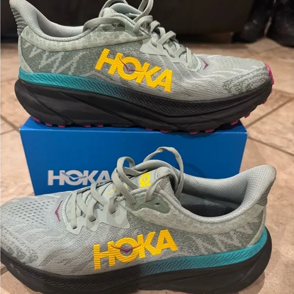 Hoka Athletic Shoes in Gray and Yellow