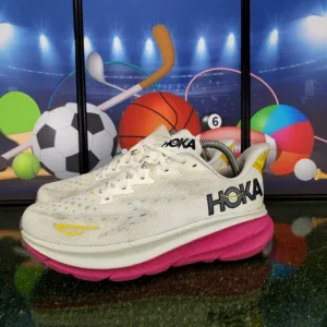 HOKA Clifton 9 White and Pink Womens Size 10B