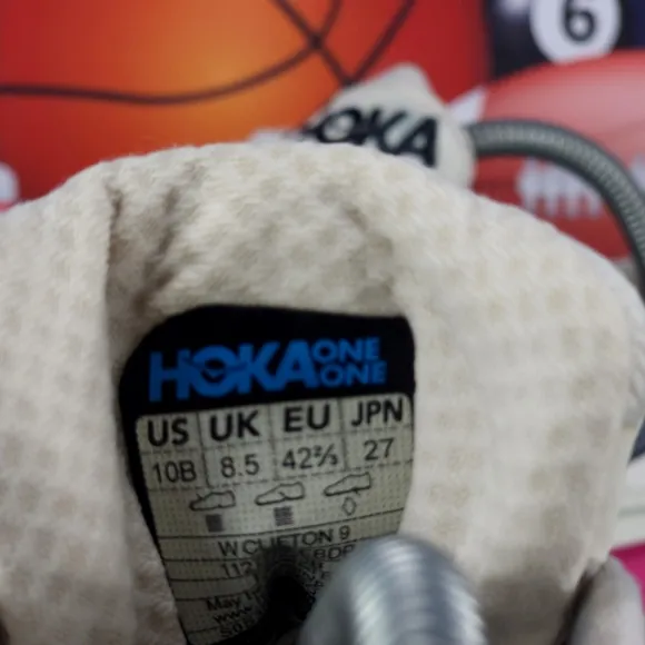 HOKA Clifton 9 White and Pink Womens Size 10B