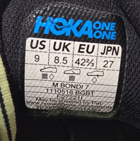 Hoka One One Bondi 7 Men's Black Sneakers Shoes 9