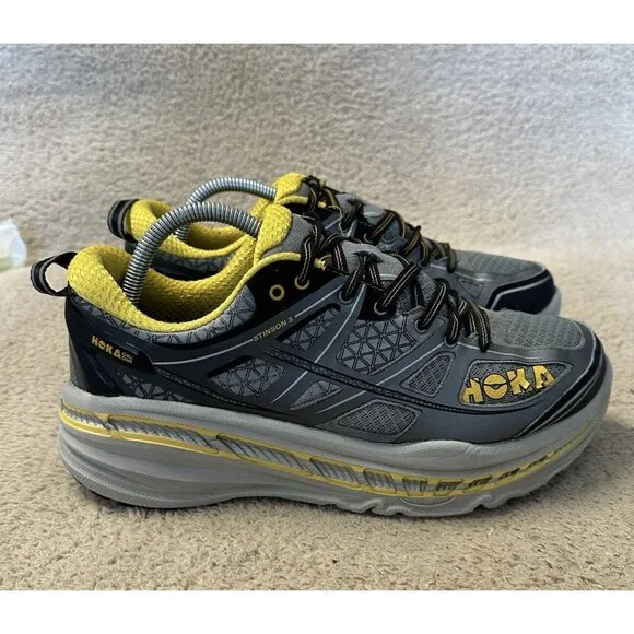 Hoka One One Stinson 3 ATR 1008326 GGFS Gray Yellow Running Shoes Mens Size 8.5