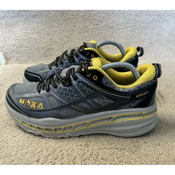 Hoka One One Stinson 3 ATR 1008326 GGFS Gray Yellow Running Shoes Mens Size 8.5