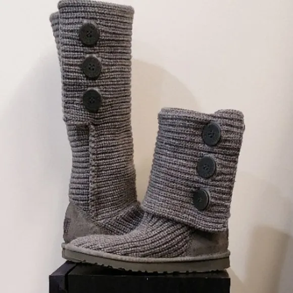 💥HOT ITEM💥UGG Cardy Sheepskin Wool Treadlite Slouch Button Boot in Grey