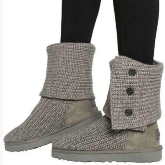 💥HOT ITEM💥UGG Cardy Sheepskin Wool Treadlite Slouch Button Boot in Grey