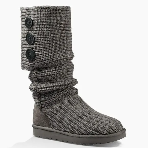 💥HOT ITEM💥UGG Cardy Sheepskin Wool Treadlite Slouch Button Boot in Grey