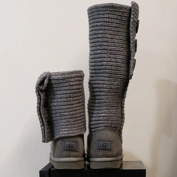 💥HOT ITEM💥UGG Cardy Sheepskin Wool Treadlite Slouch Button Boot in Grey