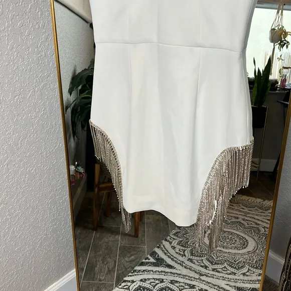 HOUSE OF CB 'Charlize' White Crystal Trim Dress NWOT