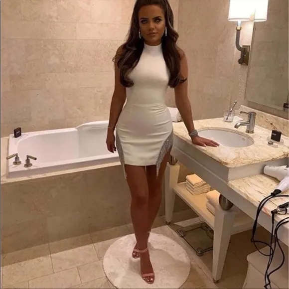 HOUSE OF CB 'Charlize' White Crystal Trim Dress NWOT
