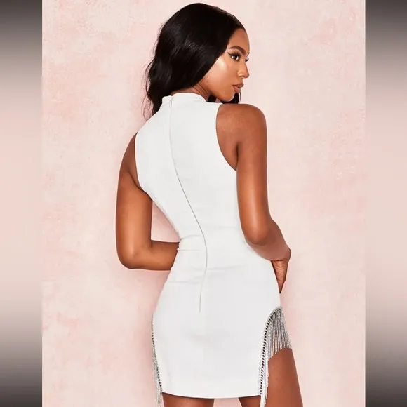 HOUSE OF CB 'Charlize' White Crystal Trim Dress NWOT