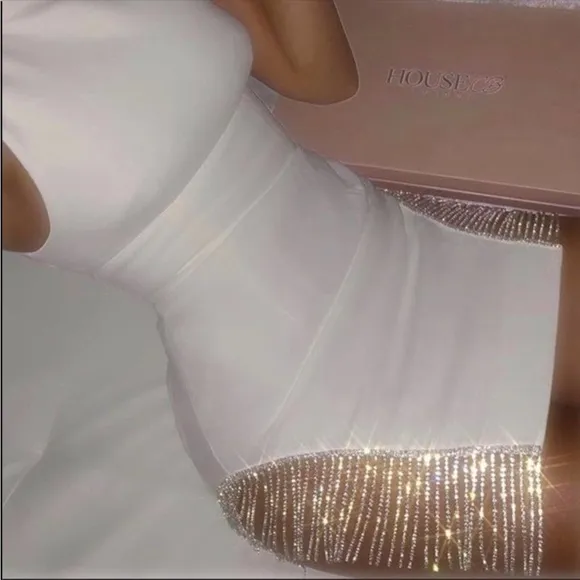 HOUSE OF CB 'Charlize' White Crystal Trim Dress NWOT
