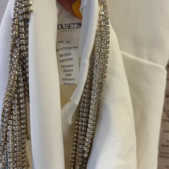 HOUSE OF CB 'Charlize' White Crystal Trim Dress NWOT
