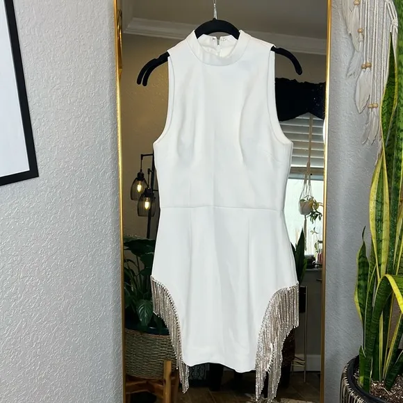 HOUSE OF CB 'Charlize' White Crystal Trim Dress NWOT