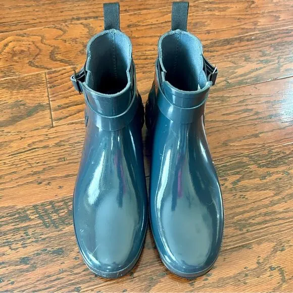 Hunter Refined Slim-Fit Quilted Gloss Chelsea Rain Boots in Gray Sz 10 NWT