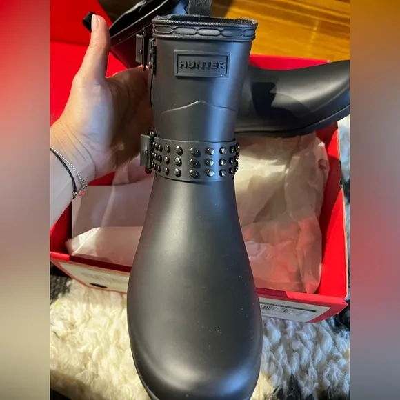 Hunter Refined Stud Biker rain boots NIB