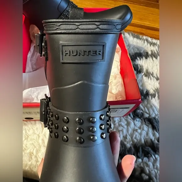 Hunter Refined Stud Biker rain boots NIB