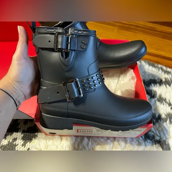 Hunter Refined Stud Biker rain boots NIB