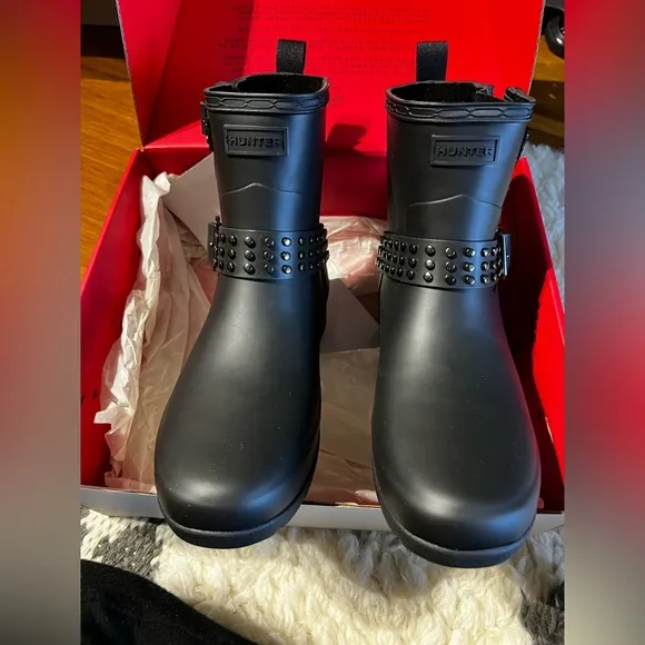 Hunter Refined Stud Biker rain boots NIB