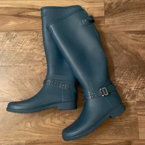 Hunter Rockpool Refined Back Tall Blue Rain Boots Size 8
