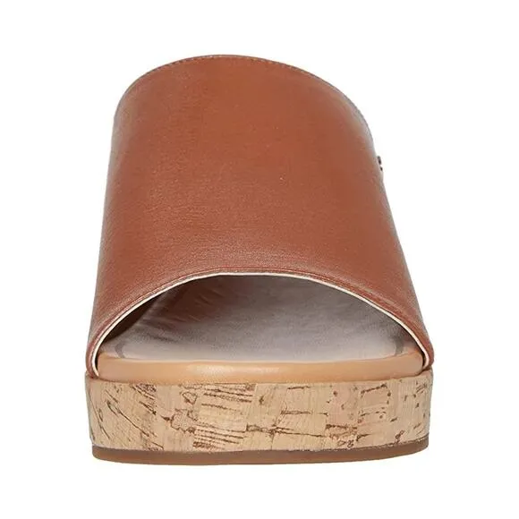 Hush Puppies Leather Wedge Slide Sandles Maya Mid Brown Size 7.5 NWB