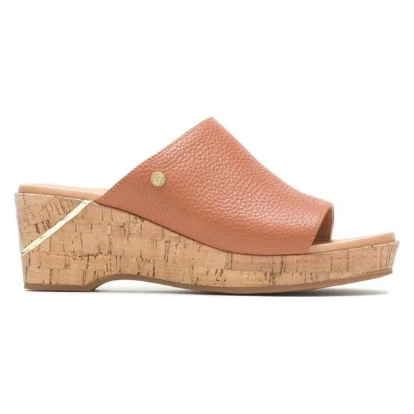 Hush Puppies Leather Wedge Slide Sandles Maya Mid Brown Size 7.5 NWB