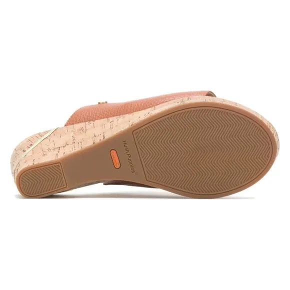 Hush Puppies Leather Wedge Slide Sandles Maya Mid Brown Size 7.5 NWB