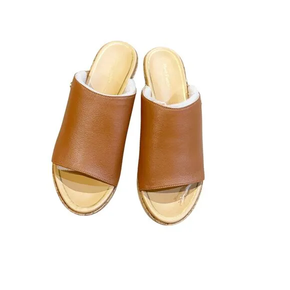 Hush Puppies Leather Wedge Slide Sandles Maya Mid Brown Size 7.5 NWB