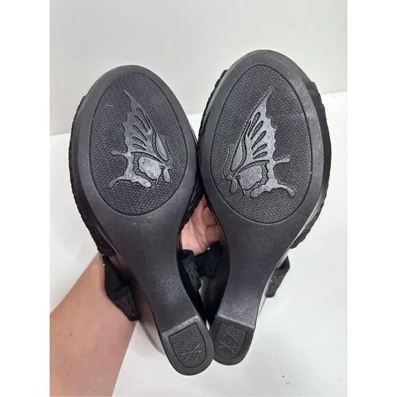 Impo Varla Sandals Womens Size 10 Black Stretch Memory Foam Wedge Heel