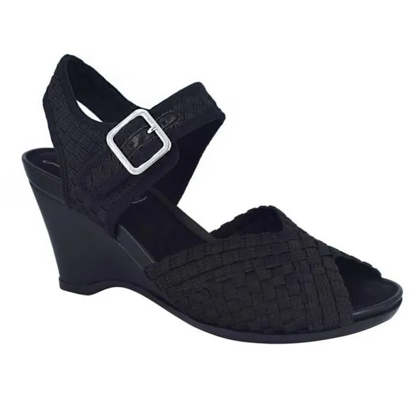 Impo Varla Sandals Womens Size 10 Black Stretch Memory Foam Wedge Heel